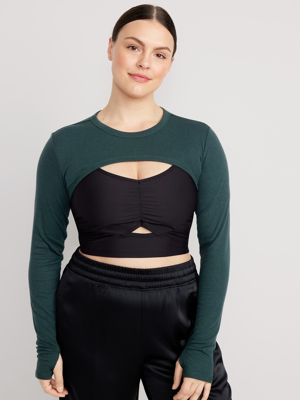 Old Navy Forest Green Rib-Knit UltraLite layering shrug